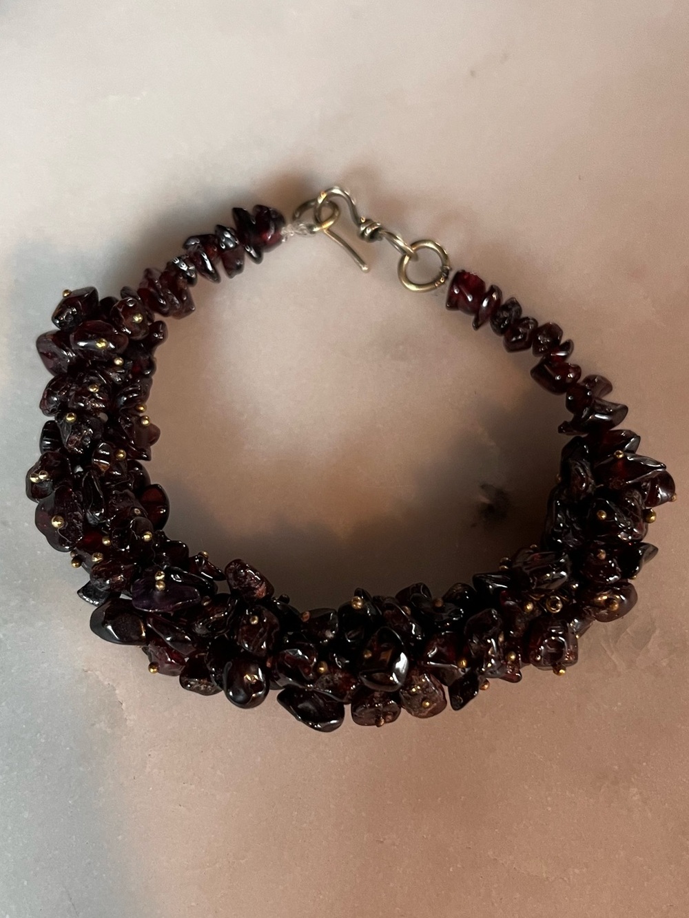 Vintage Chunky Natural Garnet Gemstone Cluster Bracelet | Wire-Wrapped Raw Chip
